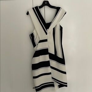 Black and White Asymmetrical V-Neck Cocktail Dress